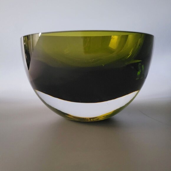 Badash Penelope 6" Mouth-Blown European Lead-Free Crystal Bowl Olive Green - Picture 1 of 4